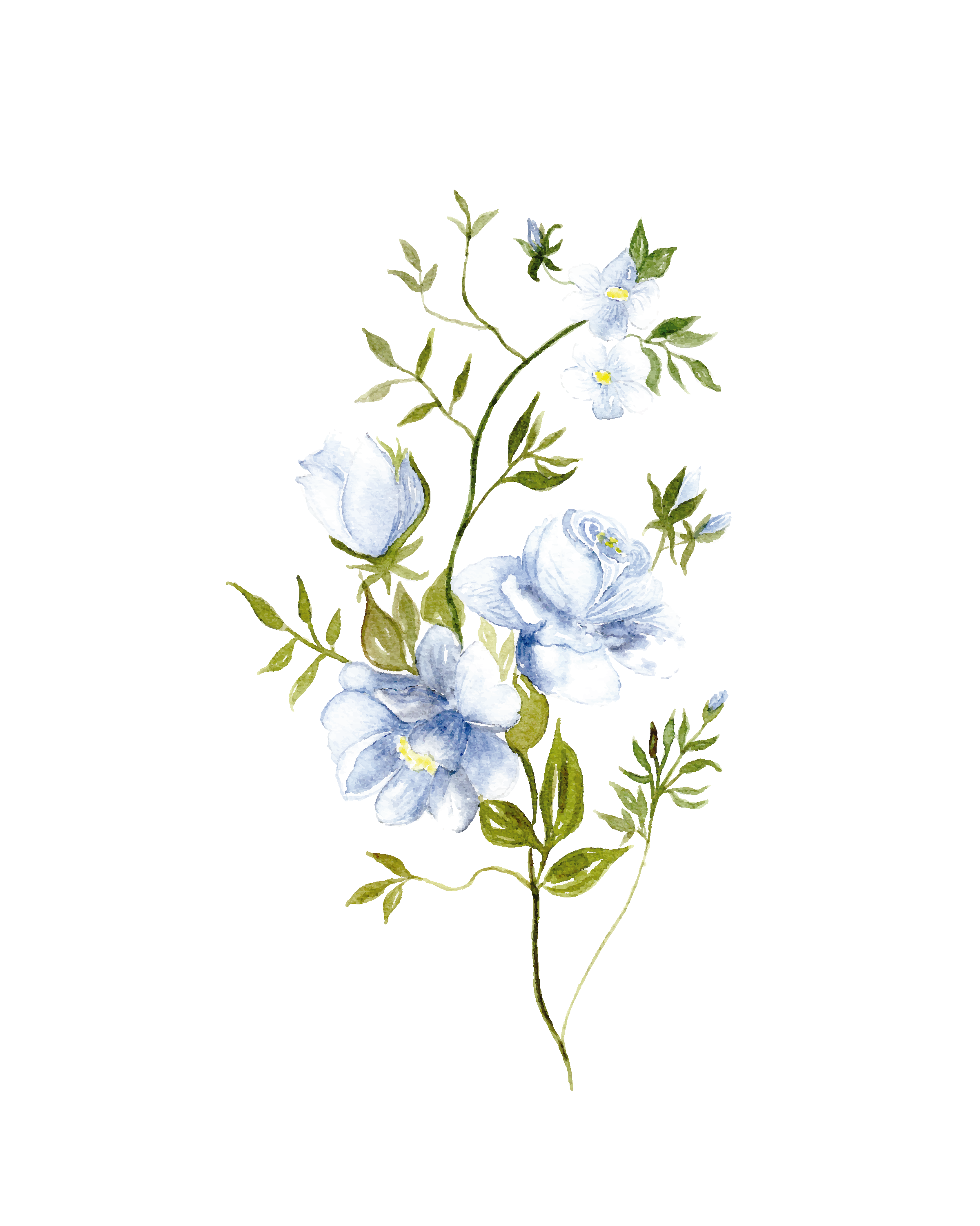 Blue rose branch - art print