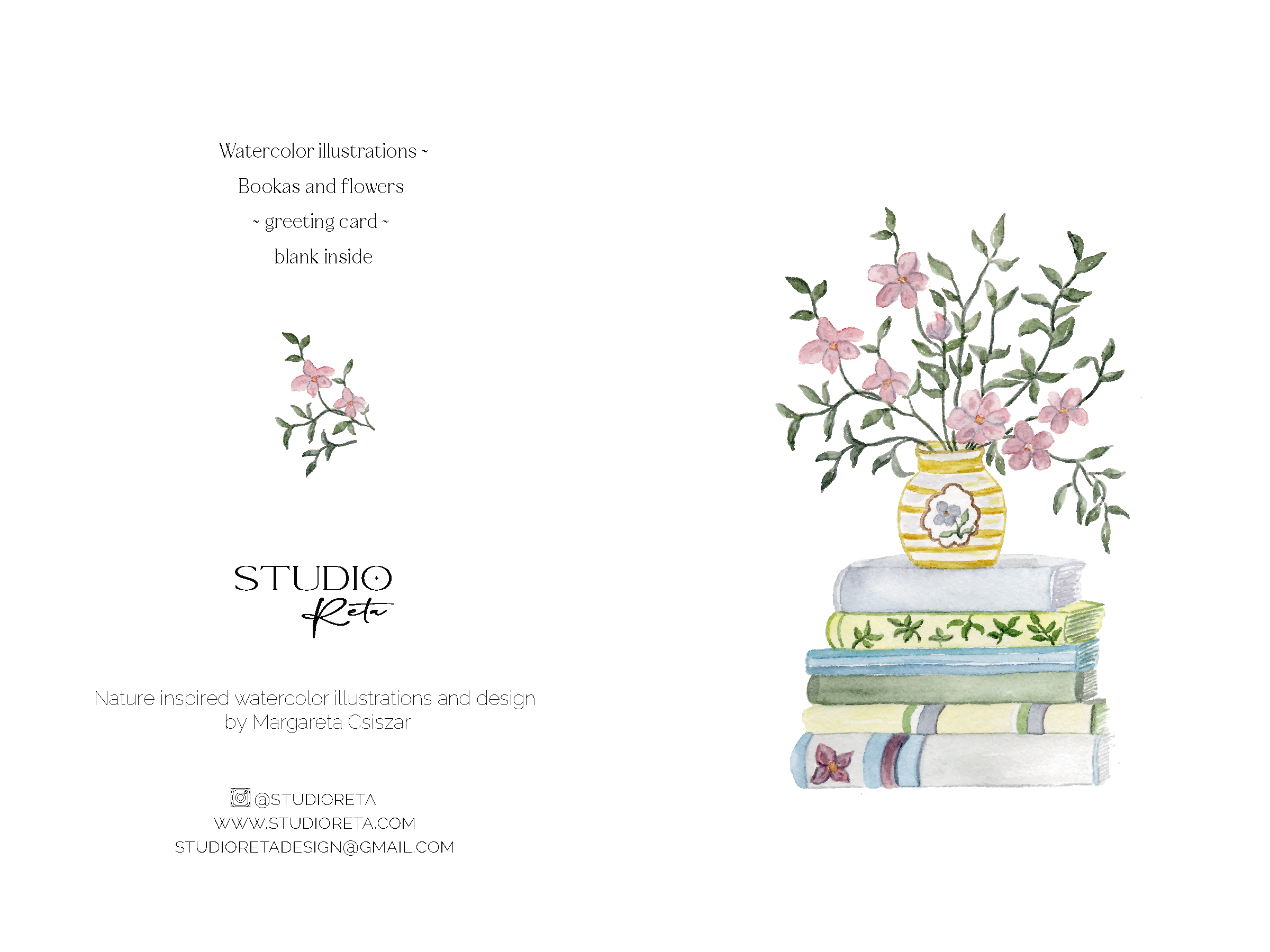 Books and Flowers - Vintage inspired greeting card