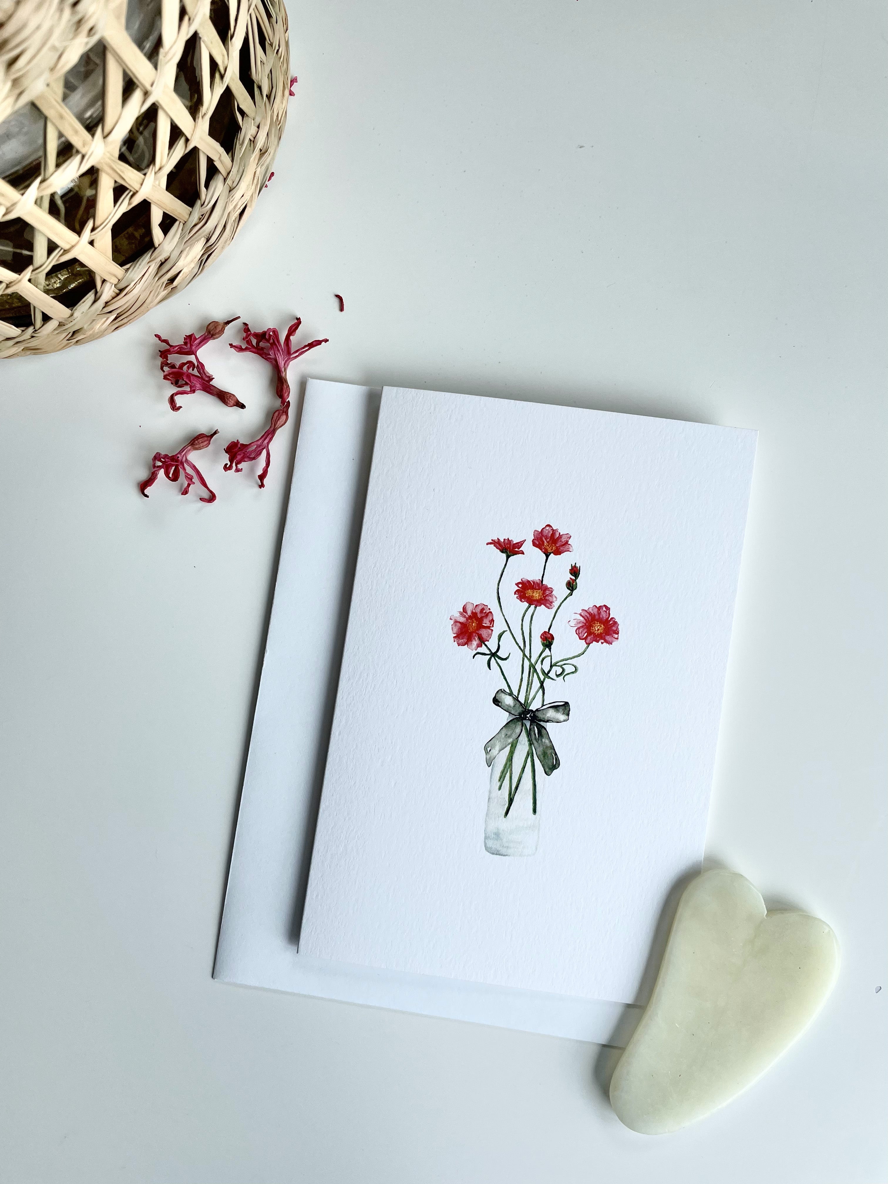 Cosmos in a vase - greeting card