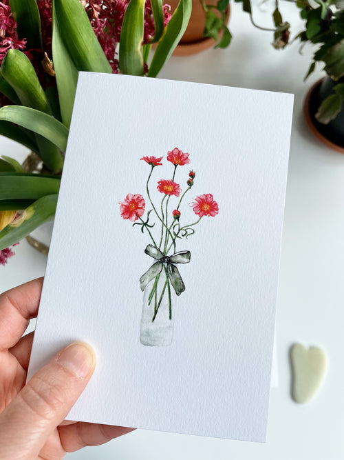 Cosmos in a vase - greeting card