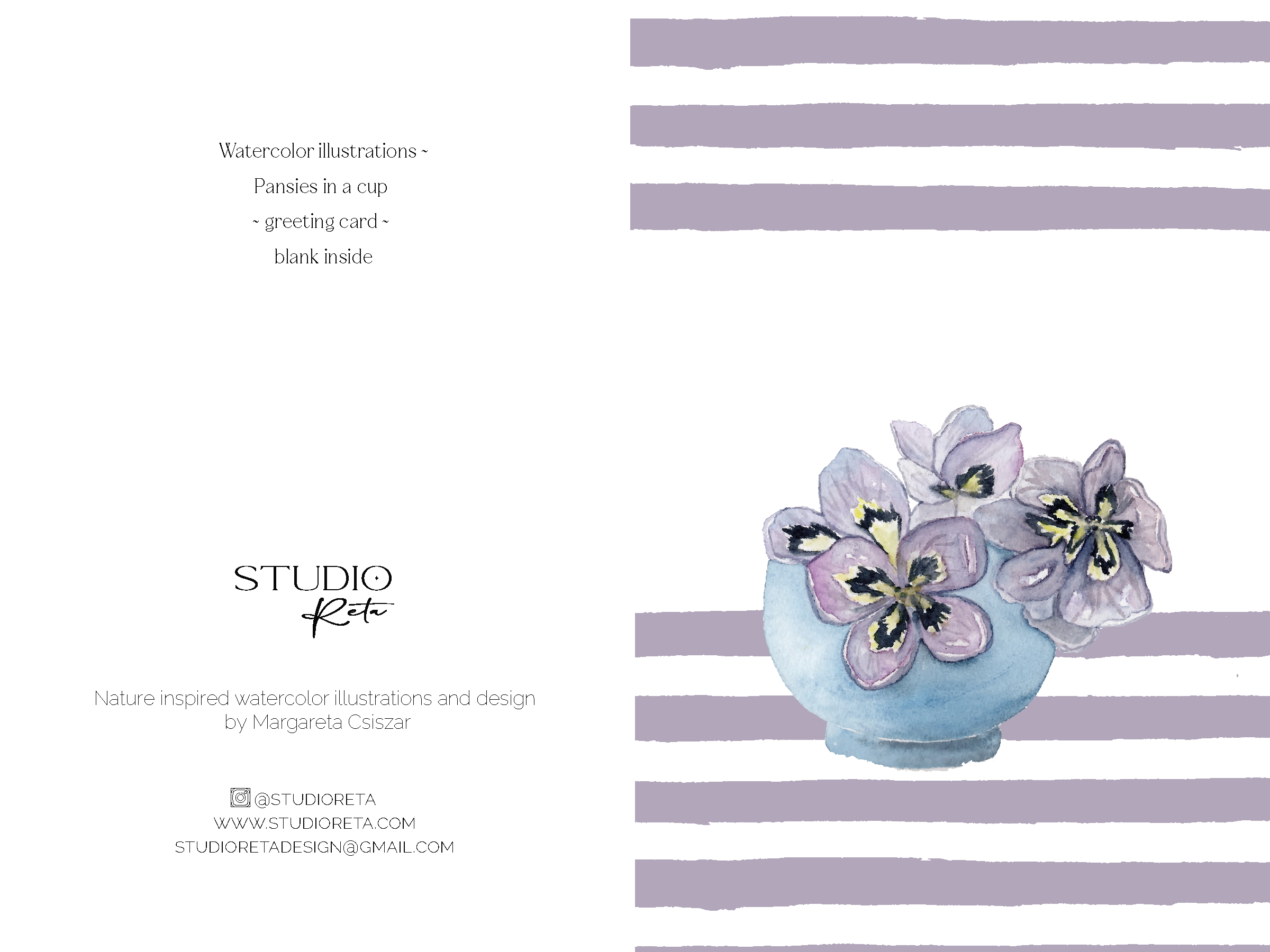 Pansies in a cup - Vintage inspired greeting card