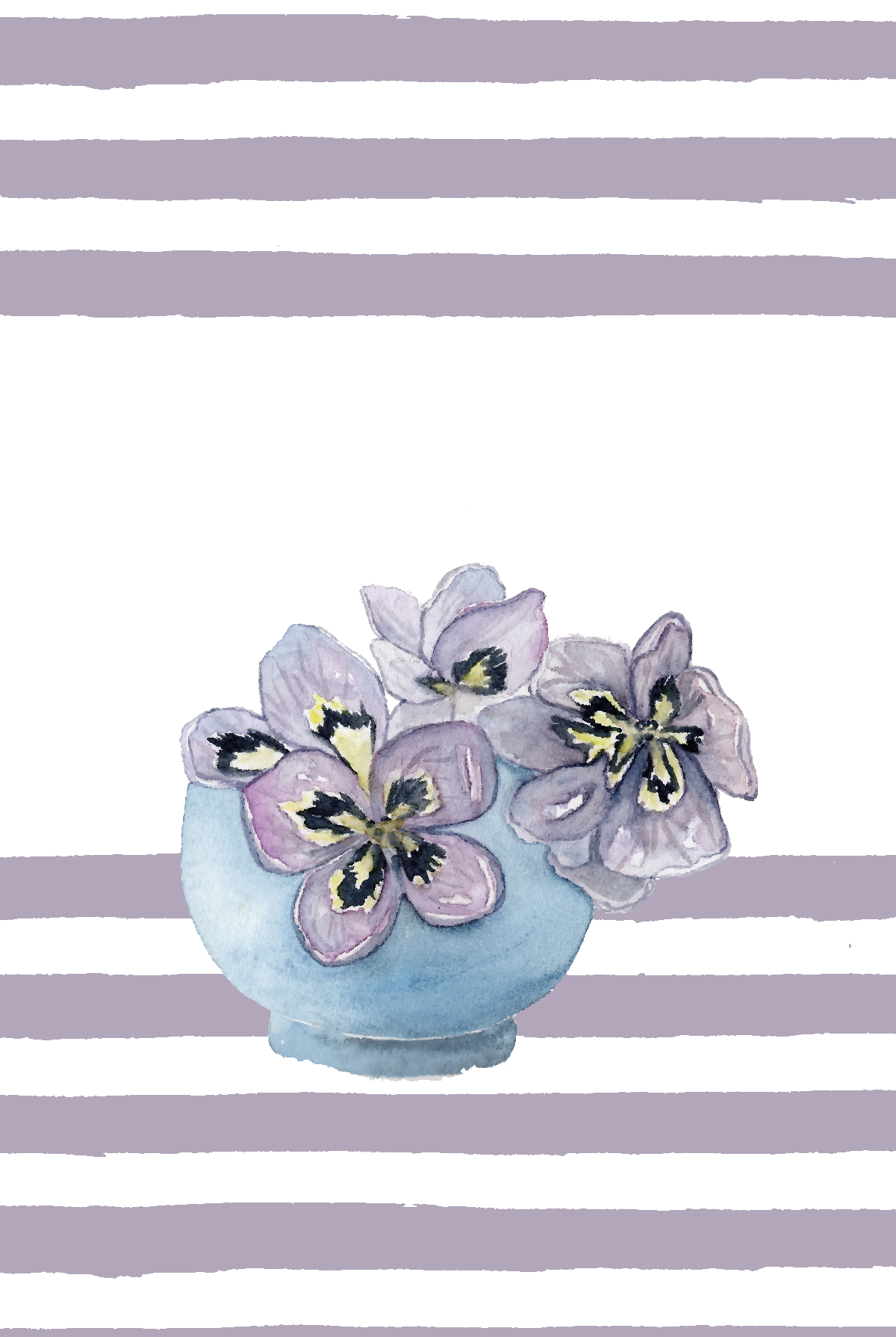 Pansies in a cup - Vintage inspired greeting card