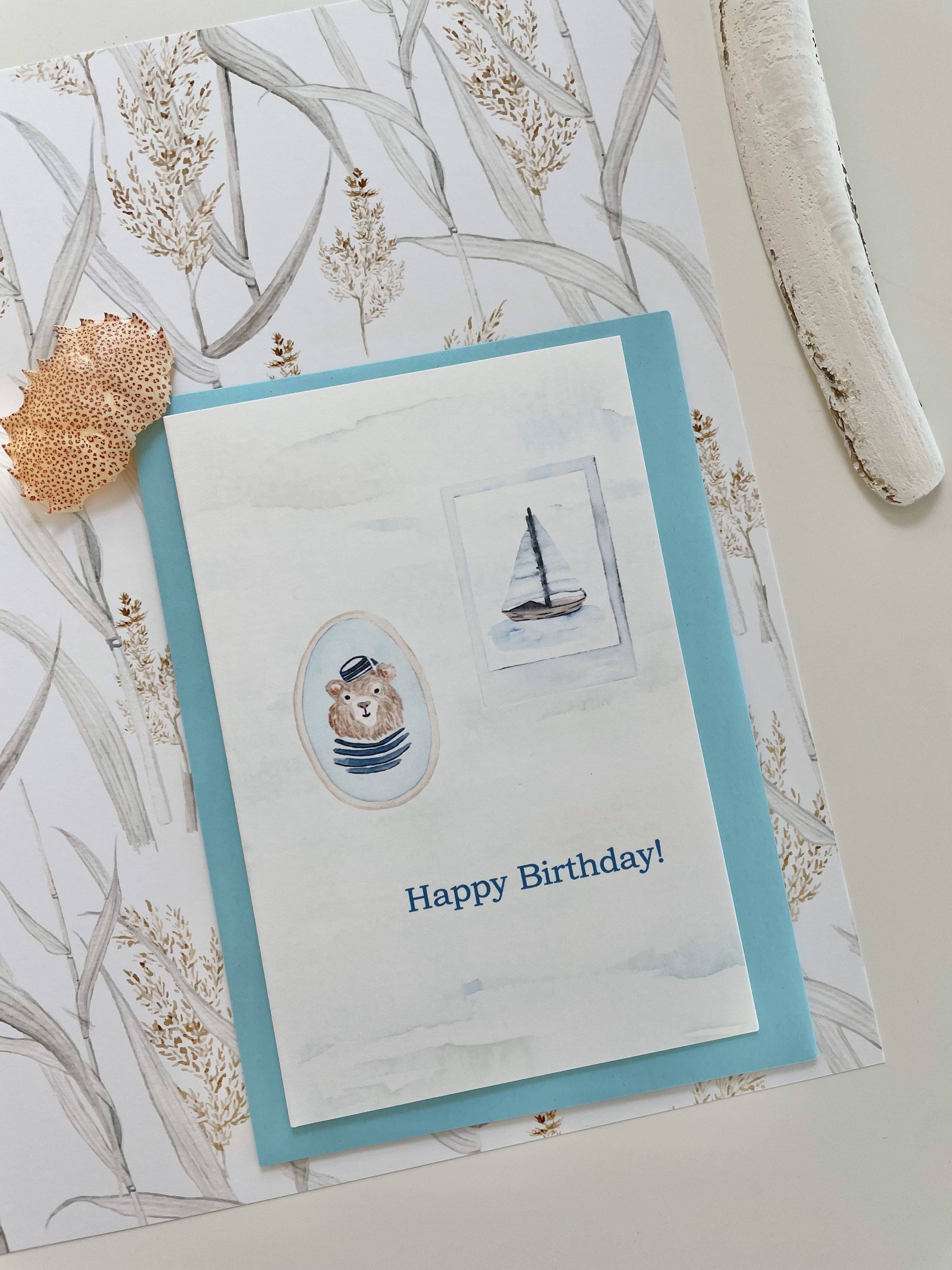 Happy birthday cards with cute illustrations