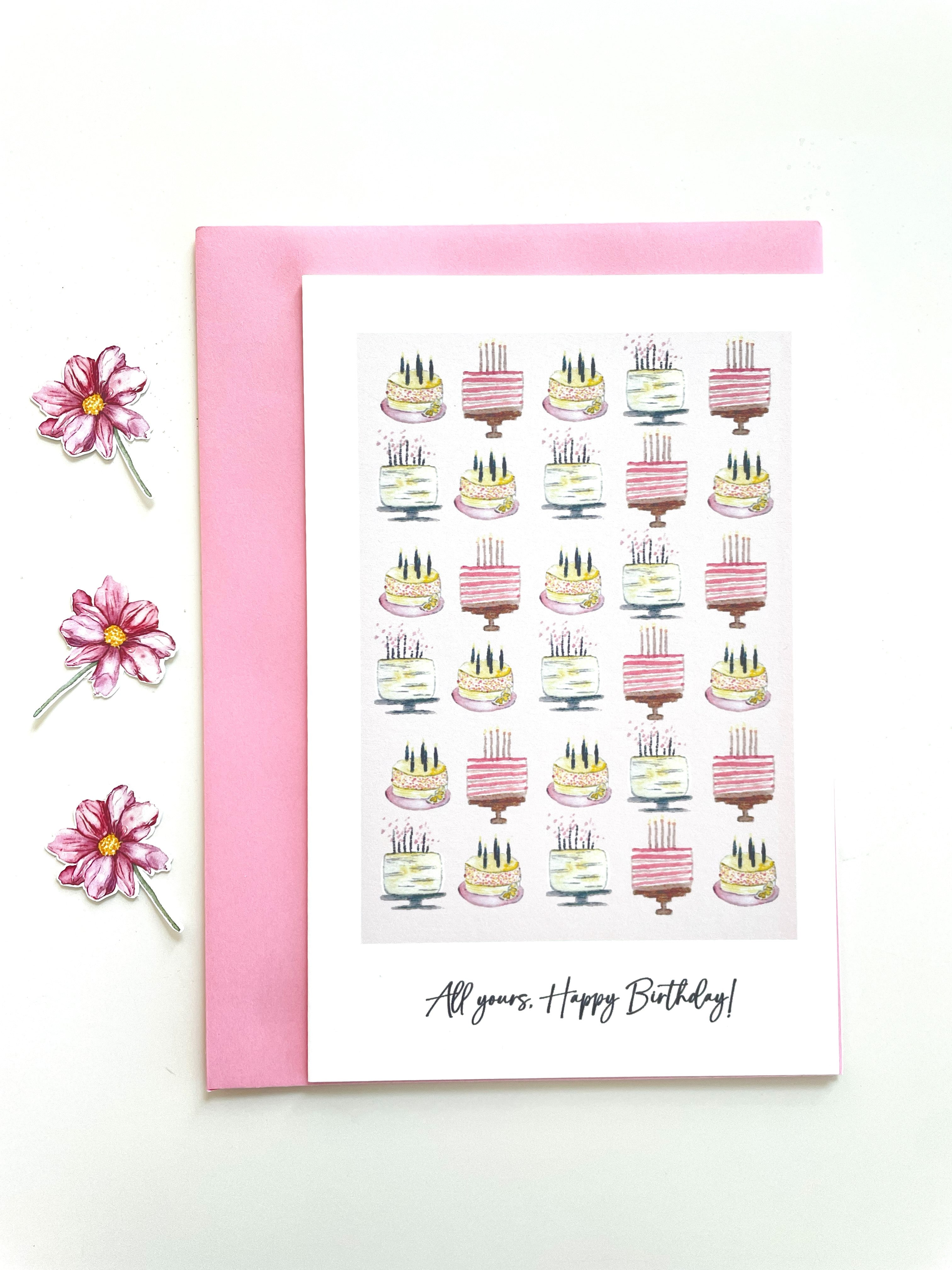 Happy birthday cards with cute illustrations