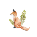 Fox with greens - mini art print