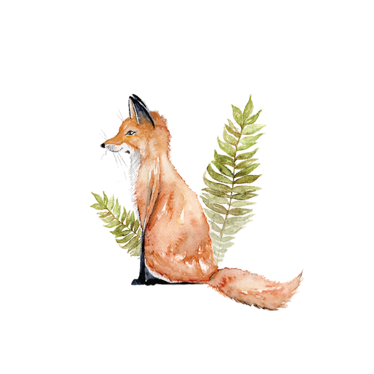 Fox with greens - mini art print