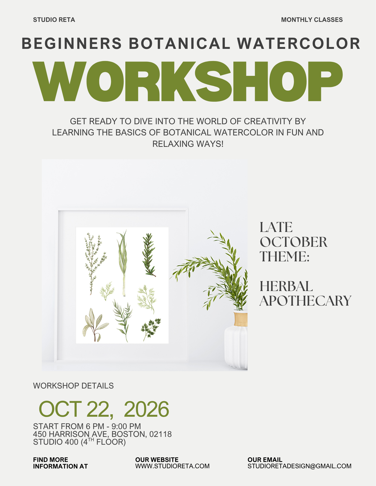 Botanical watercolor workshop at my studio