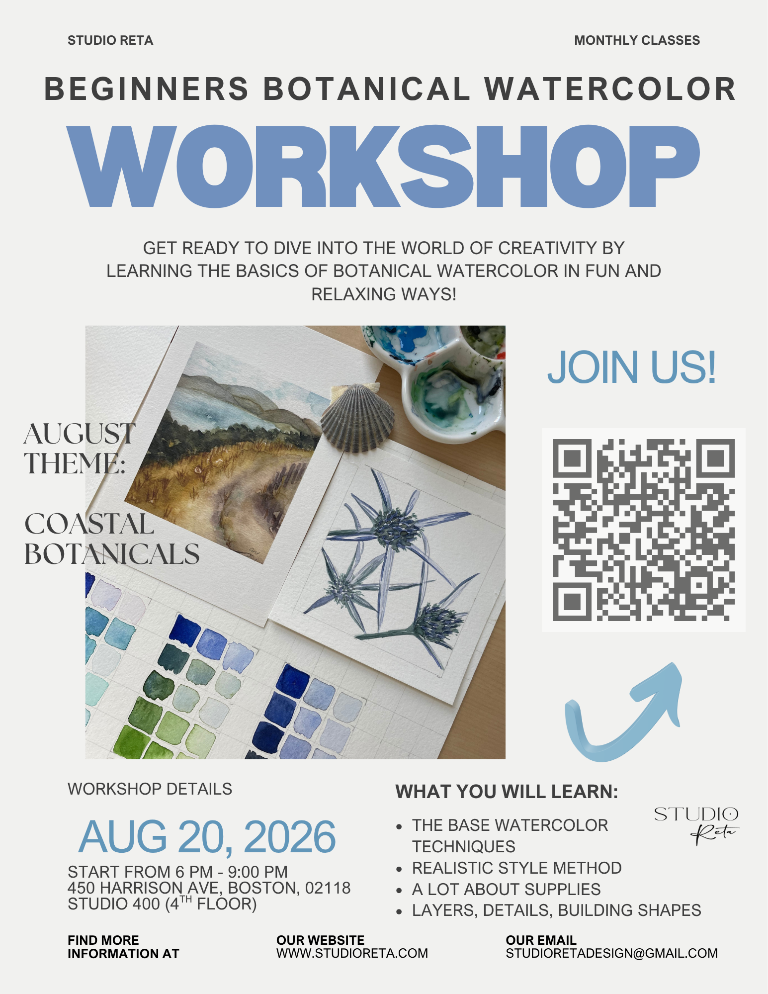 Botanical watercolor workshop at my studio